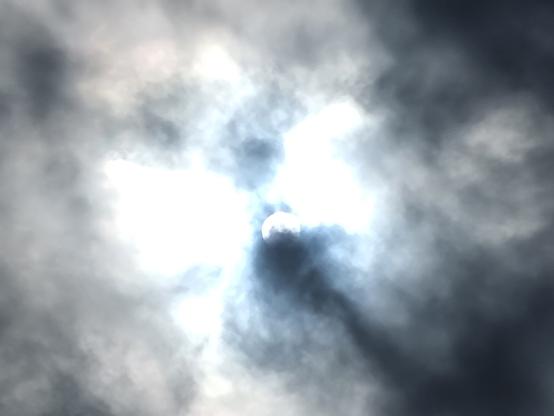 Spostando le nuvole nere, sembra che il sole abbia messo ali di luci