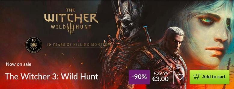 Witcher 3: Wild Hunt - 90% sale on GOG.com