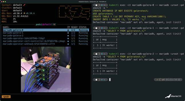 A MariaDB Cluster (Galera) deployed with Kubernetes (K3s) on an Orange Pi  cluster (Raspberry Pi alternative).