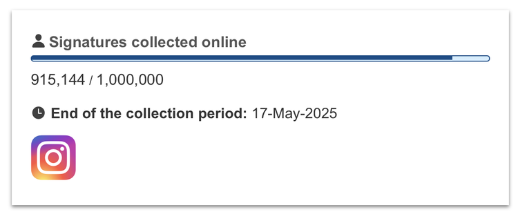 Current status: 915144 of 1000000 needed signatures.