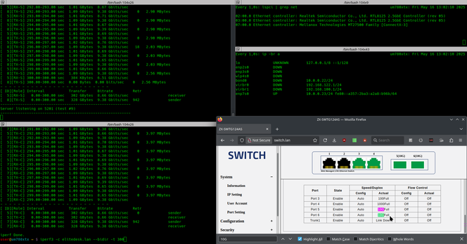 iperf3 says 10-ish gig both ways, lspci IDs the card correctly, and the cheap Chinese switch reports 10gig as well