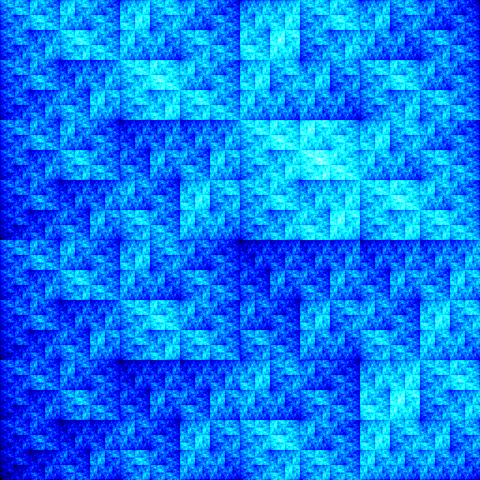 Square-based fractal in shades of blue and cyan.