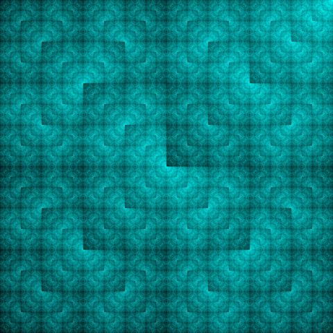 Square-based fractal in shades of cyan.