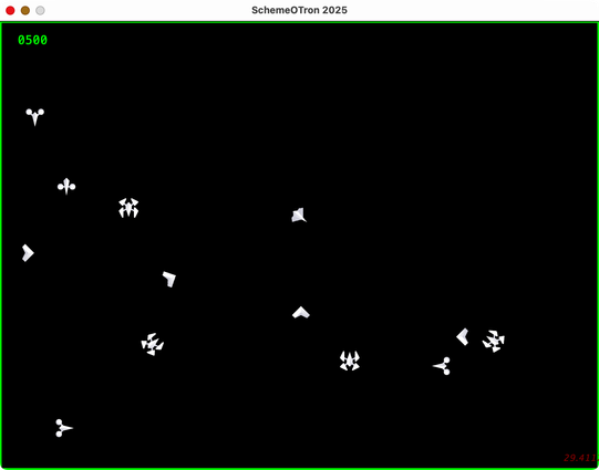 One Scheme fighter surrounded by the procedural programming armada, score shows 0500