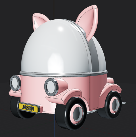 Design of a cute pink car with cat ears.