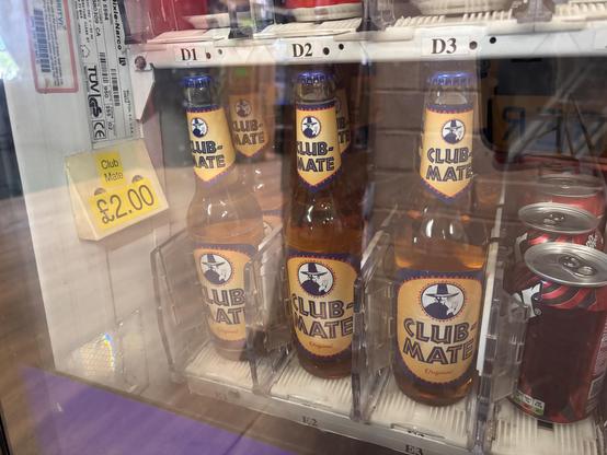 Three columns of Club Mate in the hackspace vending machine