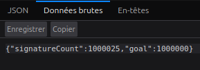 Capture de l'api de la petition :
Signature count : 1000025
Goal : 1000000