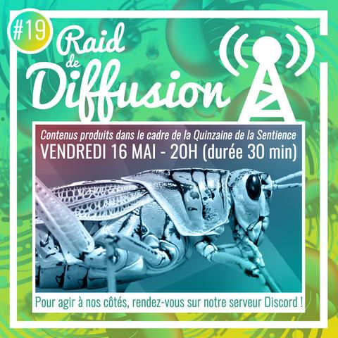 Visuel carré dans les tons de vert-jaune montrant la photo d'un criquet et donnant les mêmes informations que le post.
