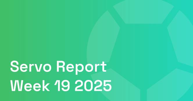 Decorative report cover with the Servo logo that reads "Servo Report Week 19 2025”
