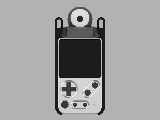 3D render from the front of the Tad Boy Color in the shell I designed, there is a Game Boy Camera in the back.