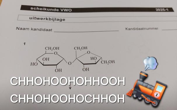 Chemistry exam answer form with some model with a lot of CH²OH and OH and HO.

Me adding a train and CHHOHOOHOHHOOH CHHOHOOHOCHHOH
