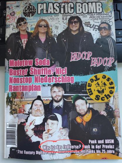 zu sehen ist dass plastic bomb #131 mit bsd cop bad cop Molotow Soda Rantanplan und einem Betrag zu "Was ist das Fediverse"