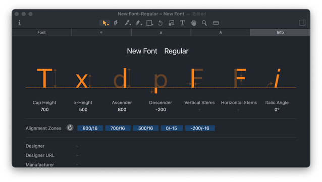 A screenshot of Glyphs Mini 2 with orange accent colour.
