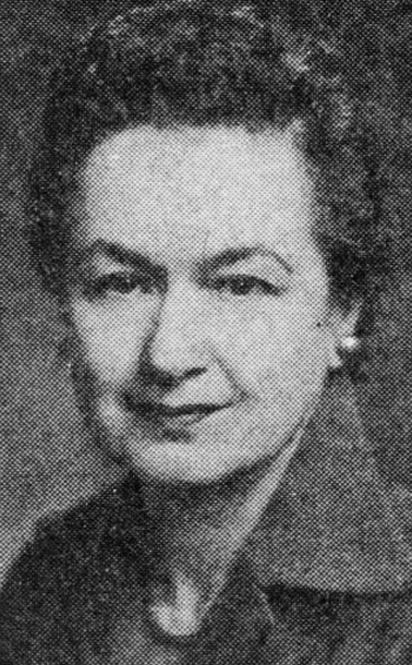 Ludmilla Turkevich, from later in life; a white woman with dark hair dressed in a curly short set style