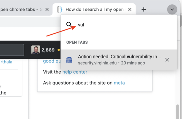 tab search drop-down menu