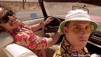 A still frame featuring Hunter S Thompson and Dr Gonzo as portrayed in Fear and Loathing in Las Vegas.