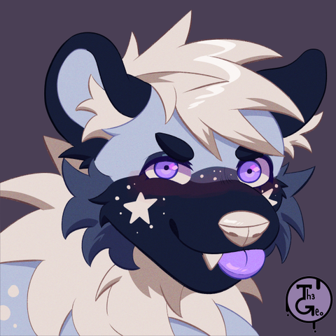 - Drawing Type:
(Repost) Normal Style / Cell Shading / Icon

- [ 1 ] Character/s:
* Furry / Male / Canine

- Background:
Flat Color (Purple)

- Description:
Icon of a furry with purple and white colors in his pattern, doing a "blep" and looking at the viewer