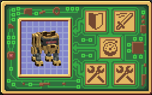 A graphic, showing off a mechanical dog with upgrade slots