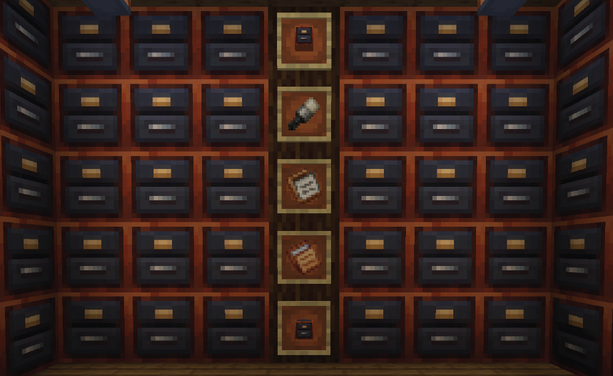 Walls of orange and black filing cabinets