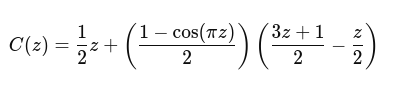 C(z)=12z+(1−cos⁡(πz)2)(3z+12−z2)C(z) = \frac{1}{2}z + \left( \frac{1 - \cos(\pi z)}{2} \right)\left( \frac{3z + 1}{2} - \frac{z}{2} \right)C(z)=21​z+(21−cos(πz)​)(23z+1​−2z​)