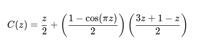 C(z)=z2+(1−cos⁡(πz)2)(3z+1−z2)C(z) = \frac{z}{2} + \left( \frac{1 - \cos(\pi z)}{2} \right)\left( \frac{3z + 1 - z}{2} \right)C(z)=2z​+(21−cos(πz)​)(23z+1−z​)