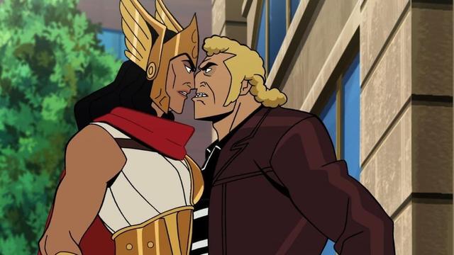 Brock and Warriana, another buff lady, looking nose to nose... Brock is slightly shorter