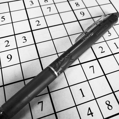 - black and white photo
- paper sudoku puzzle
- FRIXION pen