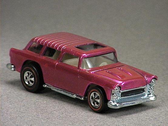 Released in 1970, Spectraflame Pink Classic Nomad of 1970 Hot Wheels with Redline wheels. Notes: Hood lifts up and has a clear plastic sun roof. Packaging: 1970 Blister. Metal Body, Metal Base. Made in USA. Scarcity: 7/10