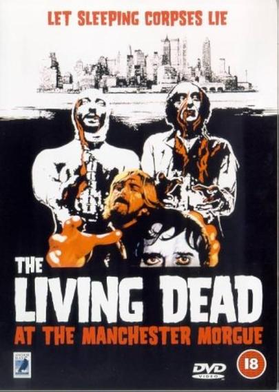 Movie poster for 1970s British horror film, The Living Dead at the Manchester Morgue