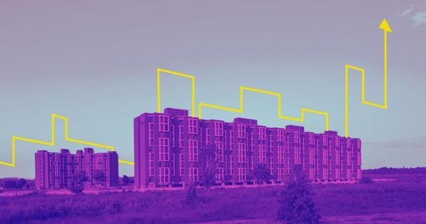 Symolic image showing buildings with graph-like lines representing increasing prices.