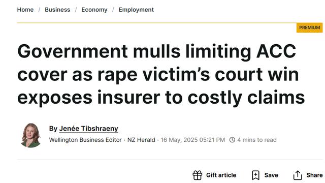 Government mulls limiting ACC cover as rape victim’s court win exposes insurer to costly claims
Jenée Tibshraeny
By Jenée Tibshraeny
Wellington Business Editor·NZ Herald·
16 May, 2025 05:21 PM