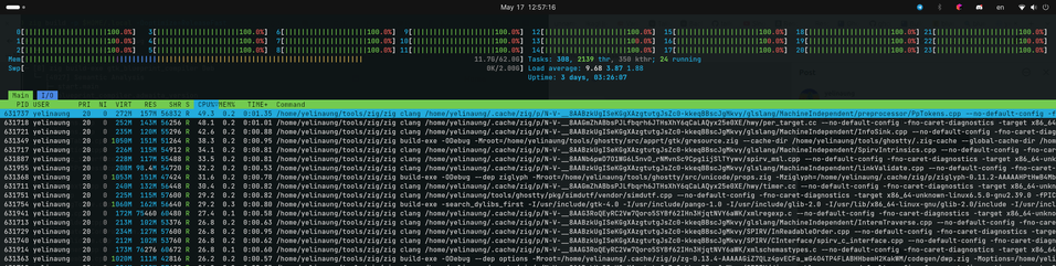 Compiling Ghostty from source makes use of all CPU cores