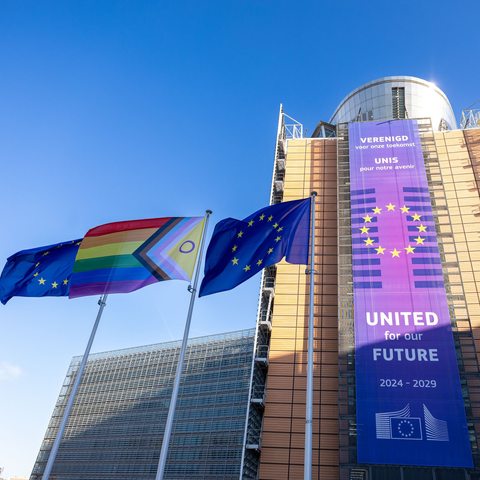 IDAHOT flag raised in front of Berlaymont building
