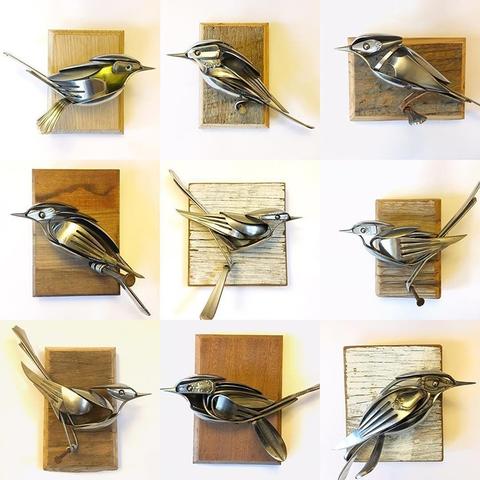 Des sculptures d'oiseaux en recyclage de couverts et autres métaux par Matt Wilson 1