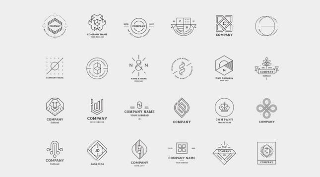 Download a set of 30 fully customizable, minimalist logo templates as editable vector graphics