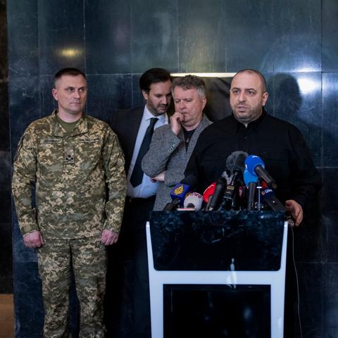 The Ukrainian delegation after meeting with the Russian delegates in Istanbul, on Friday.