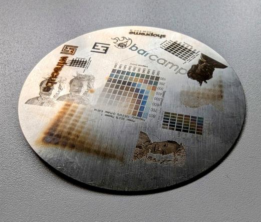 colorfully oxidized titanium at different laser cutter intensities
