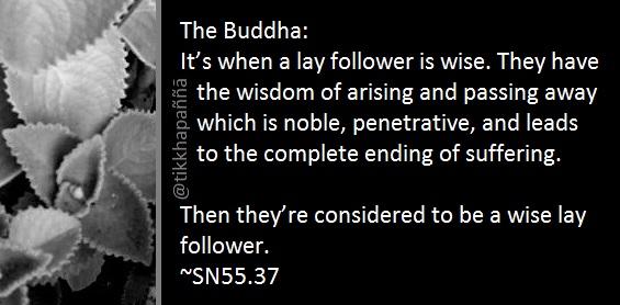 The Buddha:
It’s when a lay follower is wise. They have the wisdom of arising and passing away which is noble, penetrative, and leads to the complete ending of suffering.
Then they’re considered to be a wise lay follower.
~SN55.37