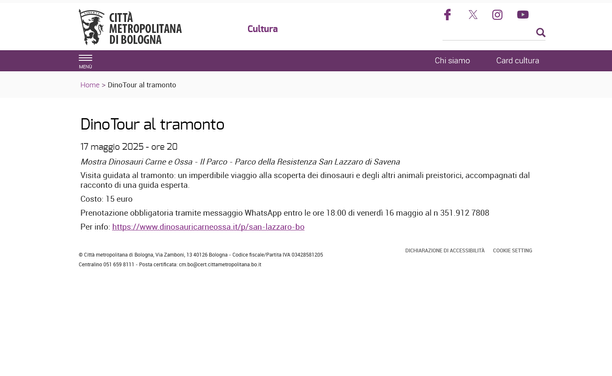 Evento a 15 euro inserito in maniera spuria tra quelli della Notte dei Musei per dare visibilità a un evento a San Lazzaro di Savena.  Screenshot di una pagina del sito di Città metropolitana di Bologna.