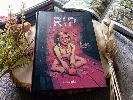 Une photo du livre RIP, tome 4, de Gaët’s et Julien Monier entouré d’objets de décoration.