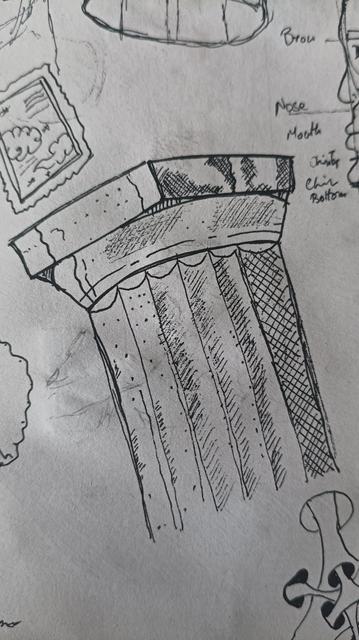 a stone pillar, drawn with a pen, and showing textures based on light, and how the stone has wear over the years