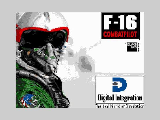SAM Coupé screen grab. Art by Les Doughty. Realistic picture of a combat pilot. Text reads "F-16 Combat Pilot by Digital Integration". See https://zxart.ee/eng/authors/l/les-doughty/f-16-combat-pilot1/