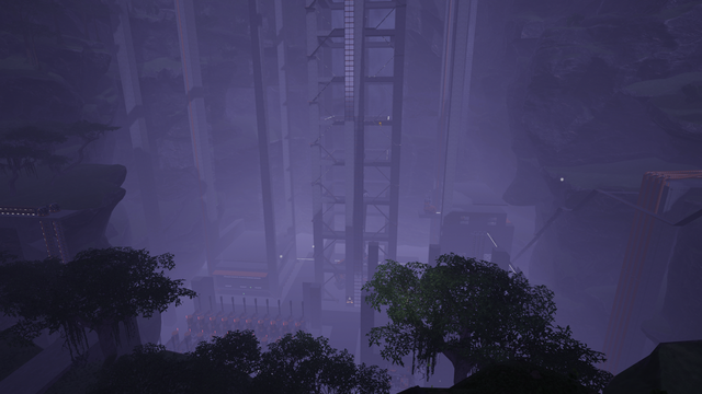 The cityscape under construction in the fog of the pit.