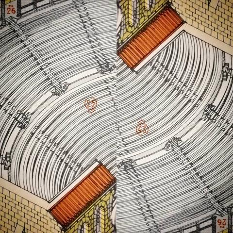 Symmetrical view of an architectural drawing of a Greek monument