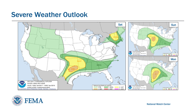 National Watch CenterSevere Weather Outlook
Sat Sun
Mon