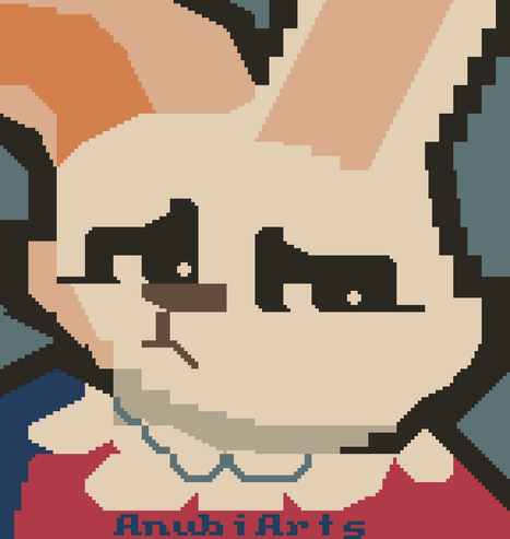 A Textmode piece featuring Abuni, staring at her right while doing a pout face. I wonder what happened to her.

Textmode is like pixel art, but instead of placing pixel by pixel, you place character by character, while being limited to two colors total per character.

Font used: Rook, Palette used: Japanese Woodblock.
