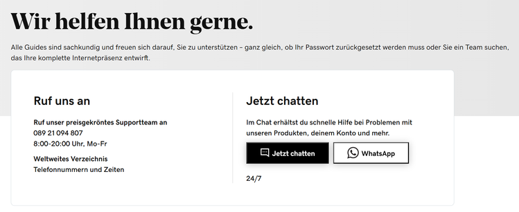 Screenshot von godaddy.com/de/help/contact-us