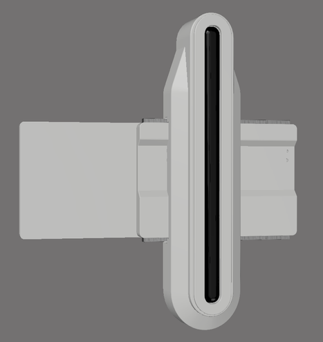 A nearly complete 3D model of the baseline scanner from Blade Runner 2049. It is a white device with a horizontal base and a vertical scanner that travels left to right in the right half. It has a black glossy center piece.