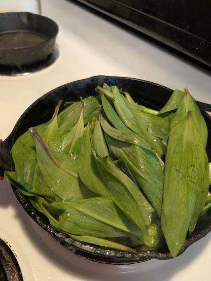 Ramps in a pan being cooked