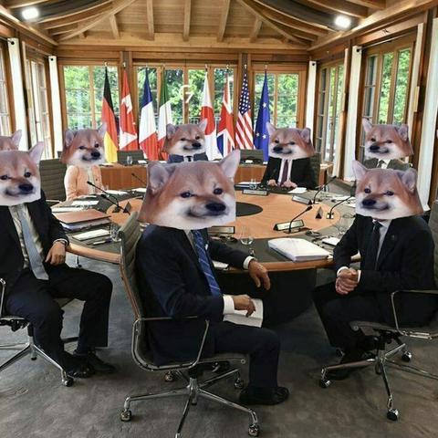 #nafo dogs at a conference, turned to stare at the newcomer